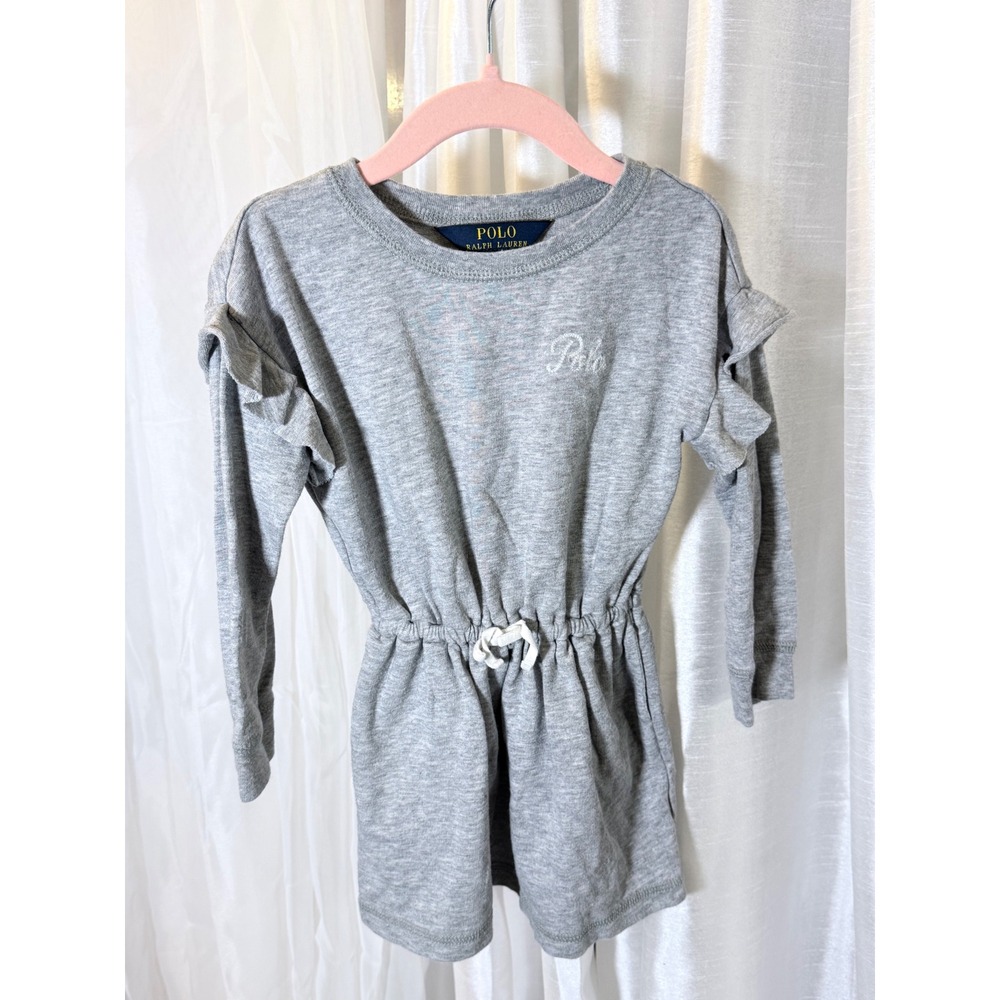 Polo Ralph Lauren Dress Toddler Girls 2T Gray Ruffle Shoulder Long Sleeve Jersey